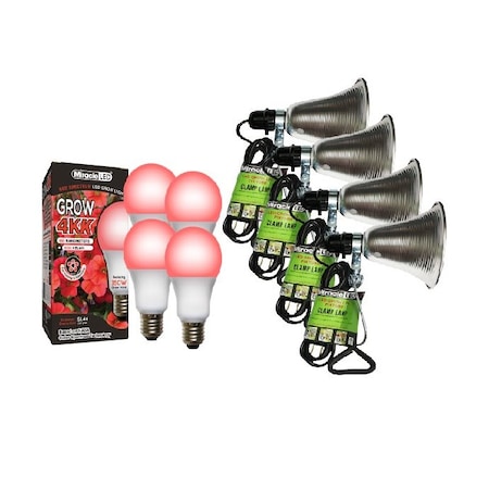 Miracle Led 4KK Clamp-On LED Grow Light Kit, 12W Red Spectrum Daylight White Replacing 150W, 4PK 802846